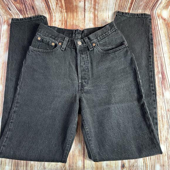 Vintage 90s Levis 501 Size 7 Black Button Fly Jeans Denim Pants Made USA 25x31.5 - Picture 3 of 12